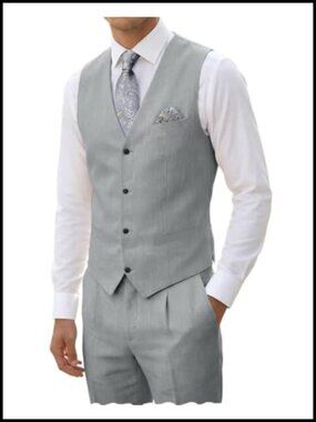 Men's 2-Piece Linen Suit Vest & Pants Set Slim Fit Groomsmen Tuxedo Beach